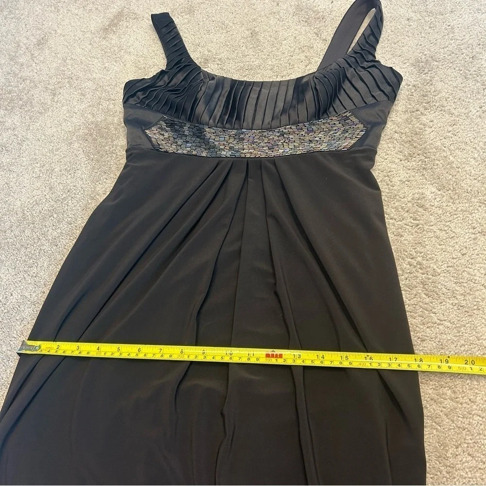 Joseph Ribkoff dark chocolate brown pleated ruched beaded sleeveless midi dress - Picture 14 of 15